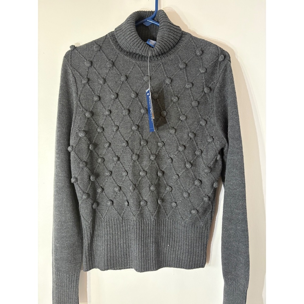 Evan Picone Sandringham Anthracis Gray Turtleneck Sweater Pom Pom Knit Size S